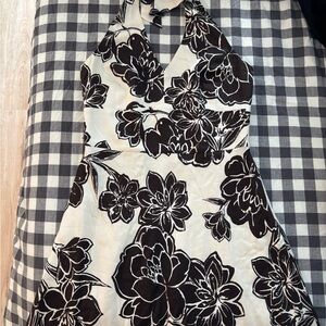 Floral Halter Neck Dress - brown and Cream